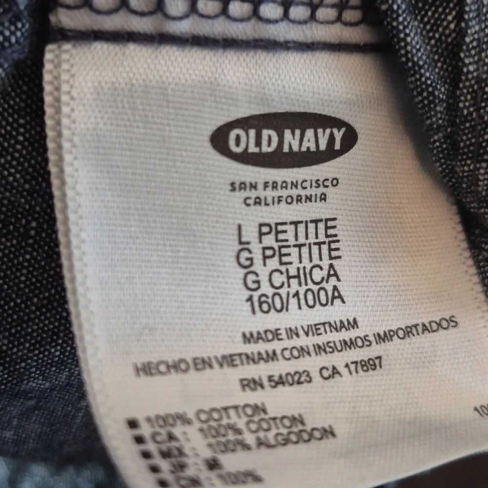 Button Front Lg. Petite Babydoll Blue Chambray Shirtdress Cotton Dress Mini - Picture 3 of 9